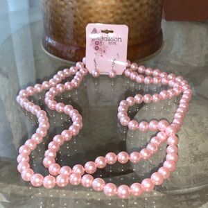 Madison Ave. Pink Faux Pearl Necklace and Earring Set